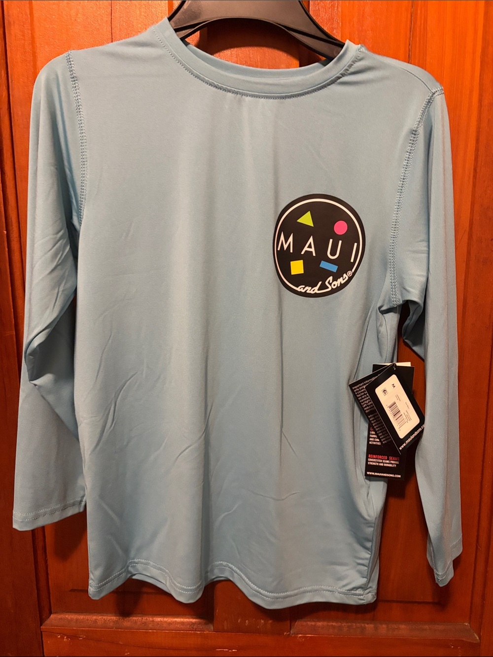 Maui and Sons Sky Blue Long Sleeve Rash Guard with Logo Patch